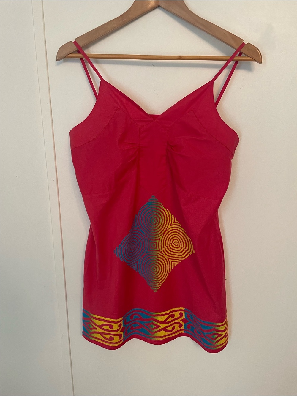 VTG Peppertree Pink Spaghetti Strap Tunic Top/Dress W/ Geometric Pattern Sz L - Picture 2 of 9